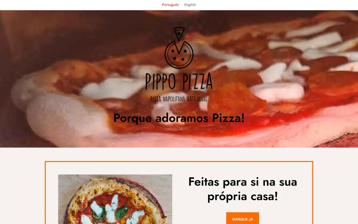 Página inicial do site da Pippo Pizza num computador.